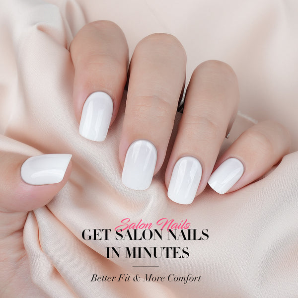 Classic White Press-On Nails, 12 Sizes, Elegant, Simple Design