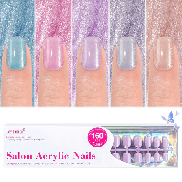 Square Press-On Nails Set, Cat Eye, 16 Sizes, Soft and Simple Style, Salon-Quality