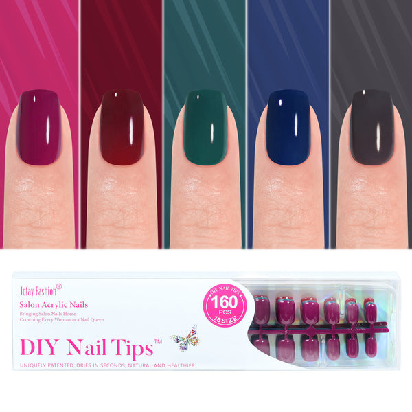 Solid Press-On Nails Kit, 16 Sizes, Classic Color, Simple Design, Elegant Style