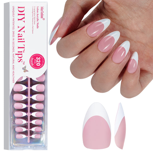 Jofay 320Pcs Pink French Almond Nails. Extra Long, 16 Sizes