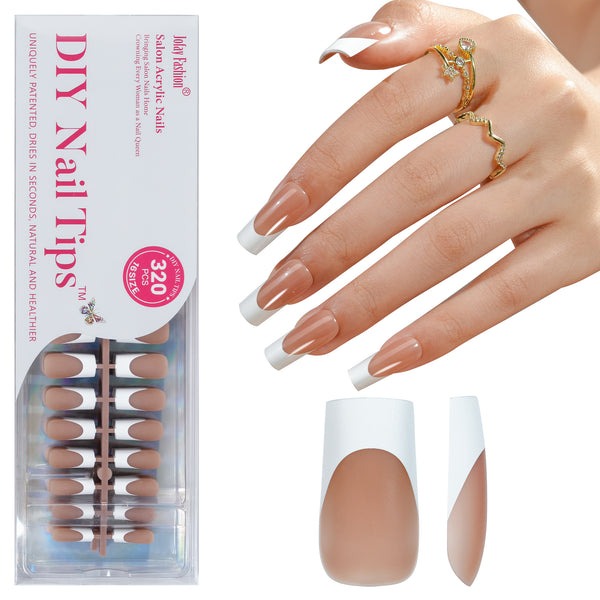 Jofay 320Pcs Brown French Square Nails. Long, 16 Sizes