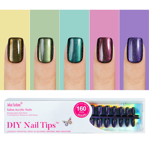 Cat Eye Press-On Nails, 16 Sizes , Iridescent Color Shimmer for Trendy Styles，Square