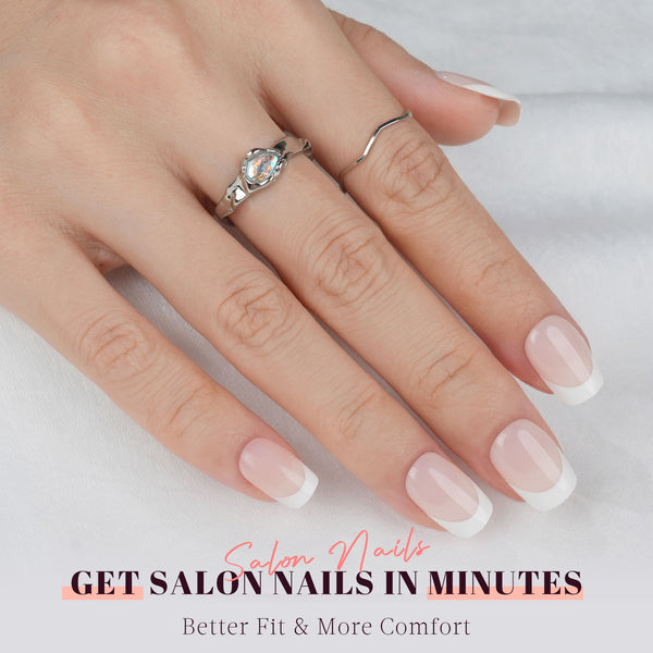 French Tip Press-On Nails, Short Square, 32 Pcs, Elegant Design