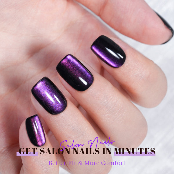 Jofay 32Pcs Purple Cat Eye Nails. Short Square, 16 Sizes
