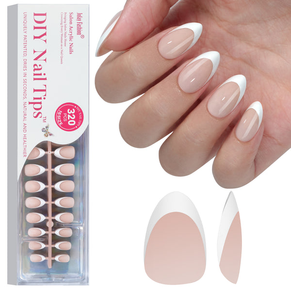 Jofay 320Pcs Almond French Nails. Long, Pink & White, 16 Sizes