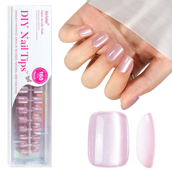 Press On Nails - Short Square Nails, 160Pcs Acrylic Nails, Fake Nail Tips for DIY Nail Art, Soft Gel Nails, Aurora Cat Eye, 16 Size