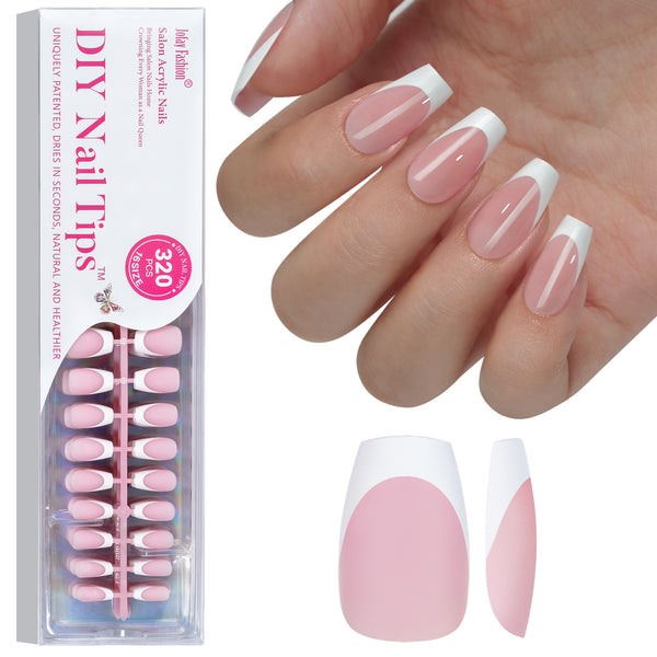Jofay 320Pcs Brown French Coffin Nails. Medium Length, 16 Sizes