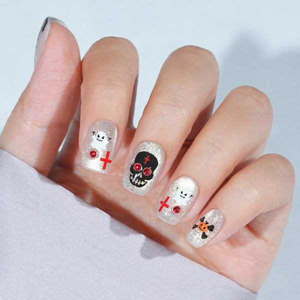 Press On Nails Halloween - Dark Coven, Halloween Press On Nails Short Cat Eye n 16 Sizes - 32 PCS Soft Gel Kit