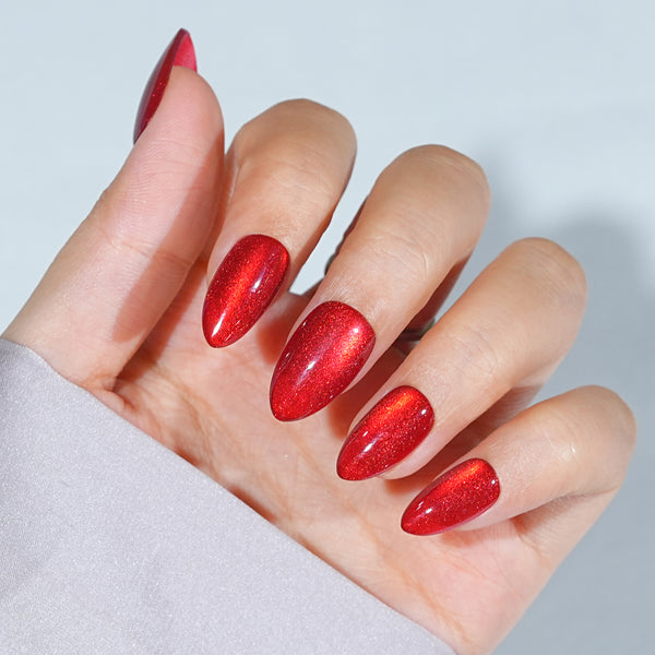 Press On Nails Almond - Bloody Claw, Red Cat Eye Halloween Press On Nails Short in 16 Sizes - 32 PCS Soft Gel Kit