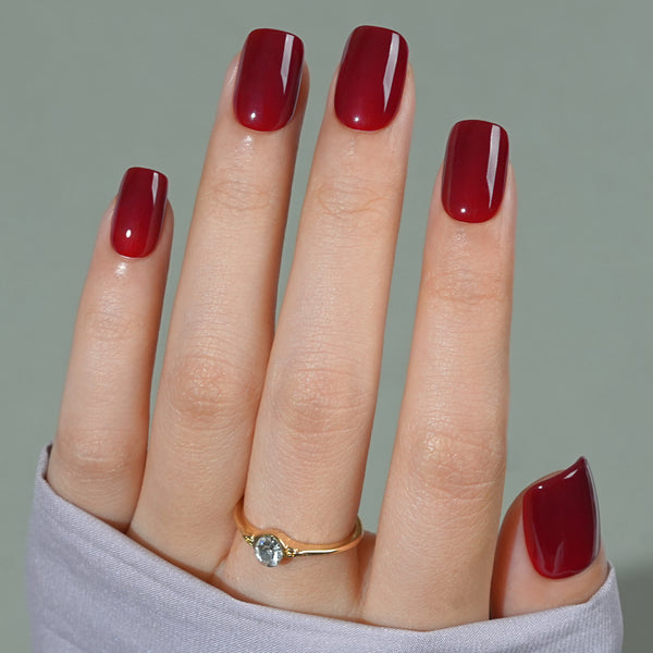 Jofay Wine Red Short Square Press On Nails. Perfect Fit & Natural